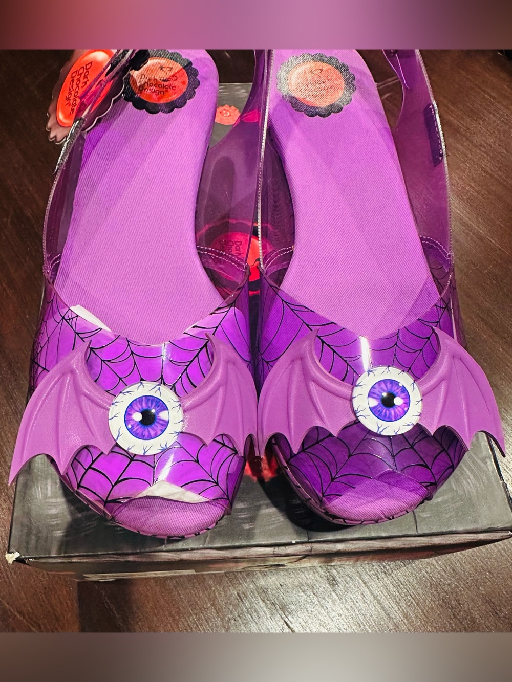 Purple Bat-Accent Eye Halloween Women's Jelly Wedge Clog/Heels